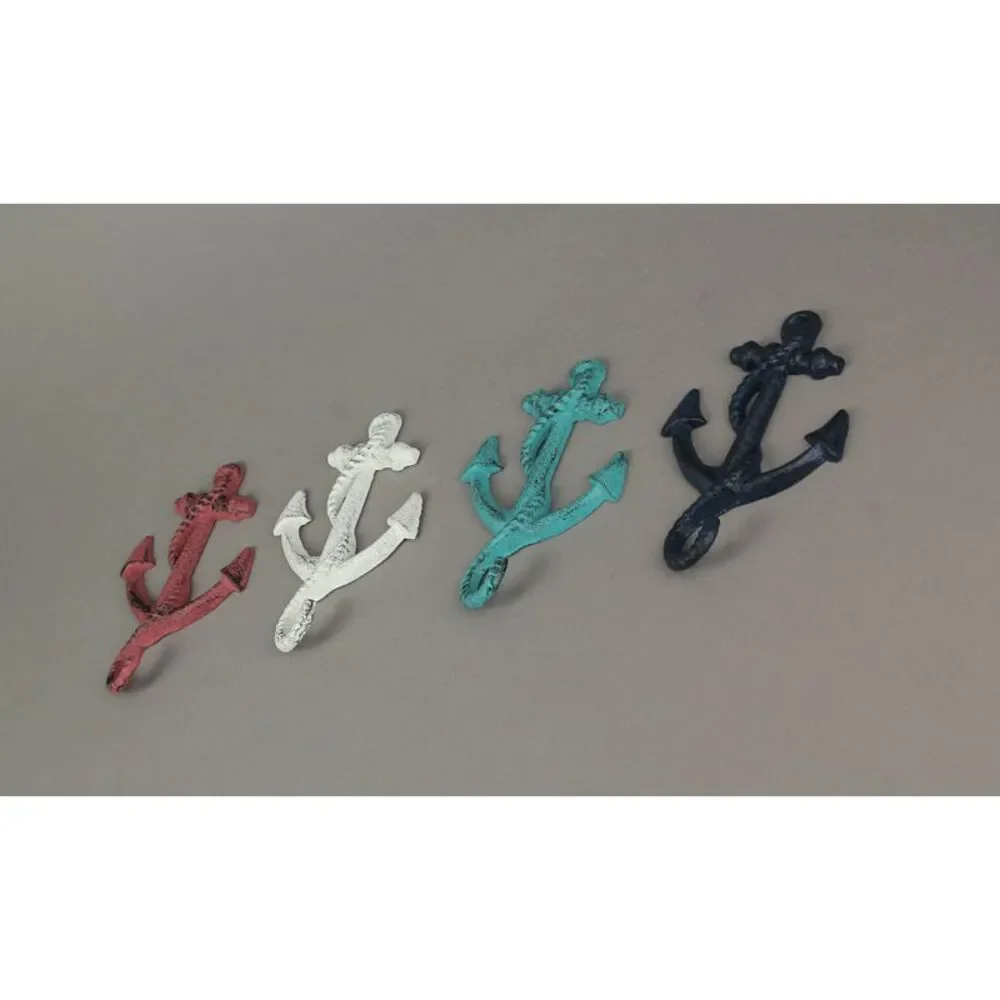 Set of 4 Cast Iron Ship Anchor Coat Hooks Decorative Hanger Coastal Wall Decor